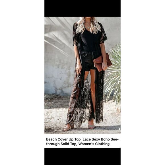 Black Long lace boho kimono/cover-up / whatever you want.pit to pit 22” aprox - Picture 6 of 8